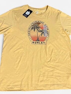 Hurley Yellow Graphic Tee Palm Tree‎ Logo NWT Size L